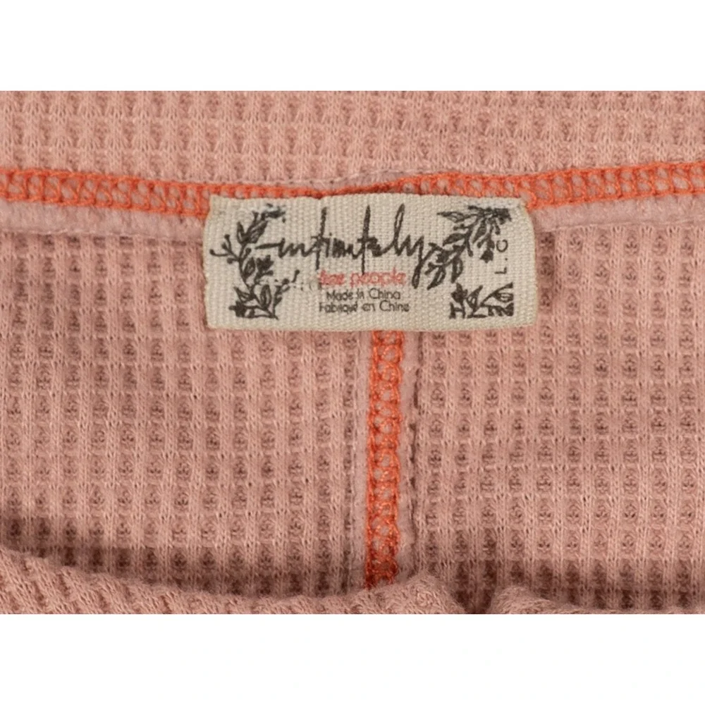 Intimately Free People Thermal Henley Top Pink Orange Contrast Stitch Cropped L